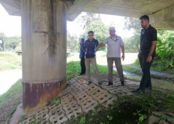 PEGAWAI dan kakitangan Jabatan Perikanan memantau kawasan pelepasan anak ikan keli asing di Sungai Hulu Bernam, Selangor.