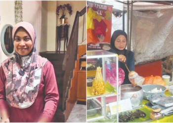 KOPERAL Udara Wanita (B) Sharmila (kiri) dan Staf Sarjan (B)
Norazlina masing-masing menyediakan perkhidmatan katering dari
rumah serta sate di Bazar Ramadan pada bulan puasa ini.