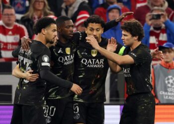 PENYERANG PSG, Ousmane Dembele menjaringkan gol buat PSG pada aksi Liga Juara-Juara Eropah awal pagi tadi-AFP