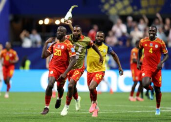 PENYERANG DR Congo, Yoane Wissa meraikan jaringan ketiga pasukannya dalam aksi Piala Dunia 2026 Kumpulan K menentang Uzbekistan di Stadium Atlanta-AFP