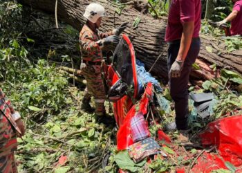 KEADAAN Ford Raptor yang dihempap pokok tumbang di Jalan Lama Kuala Lumpur menghala ke pintu gerbang Janda Baik di Bentong, Pahang.