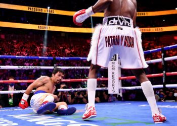 MANNY Pacquiao ketika menentang Yordenis Ugas dalam pertarungan Welterweight WBA di Las Vegas, Nevada, Sabtu lalu.